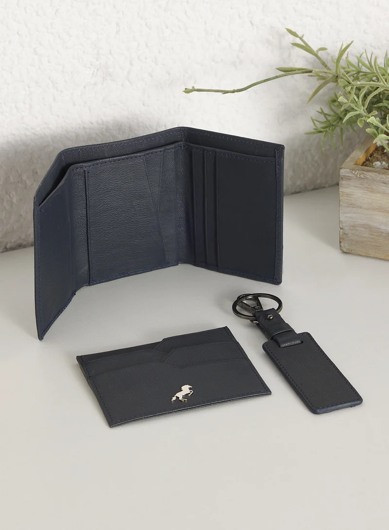 Robert Wood  Genuine Leather Tri Fold Wallet, Card Holder And Key Ring Gift Set for Men | Best Price UAE